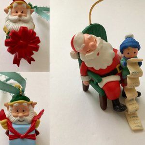 Vintage Santa and his elves Christmas ornaments